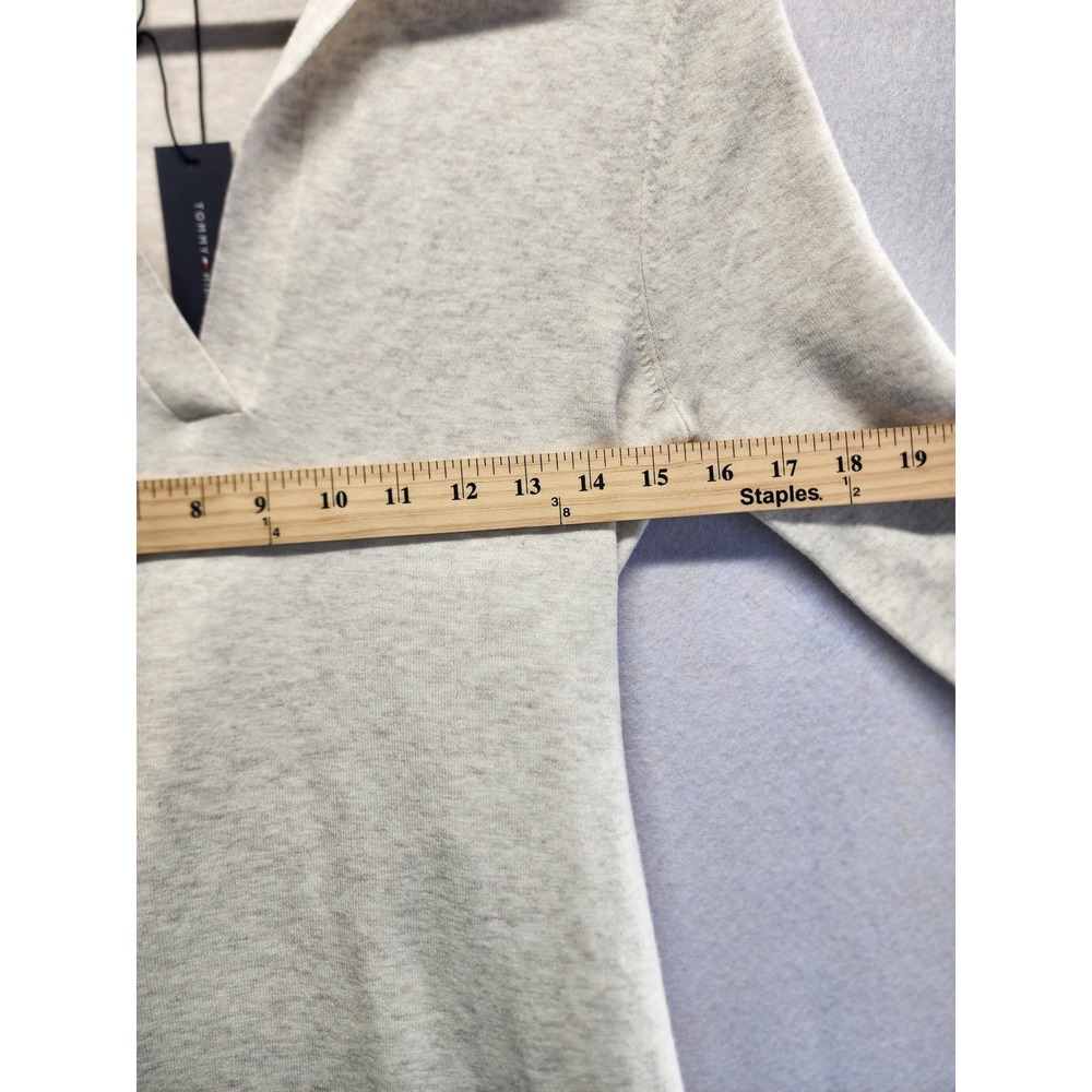 Tommy Hilfiger Heather Beige Collared V-Neck Long Sleeve Sweater Midi Dress XS - Picture 11 of 12